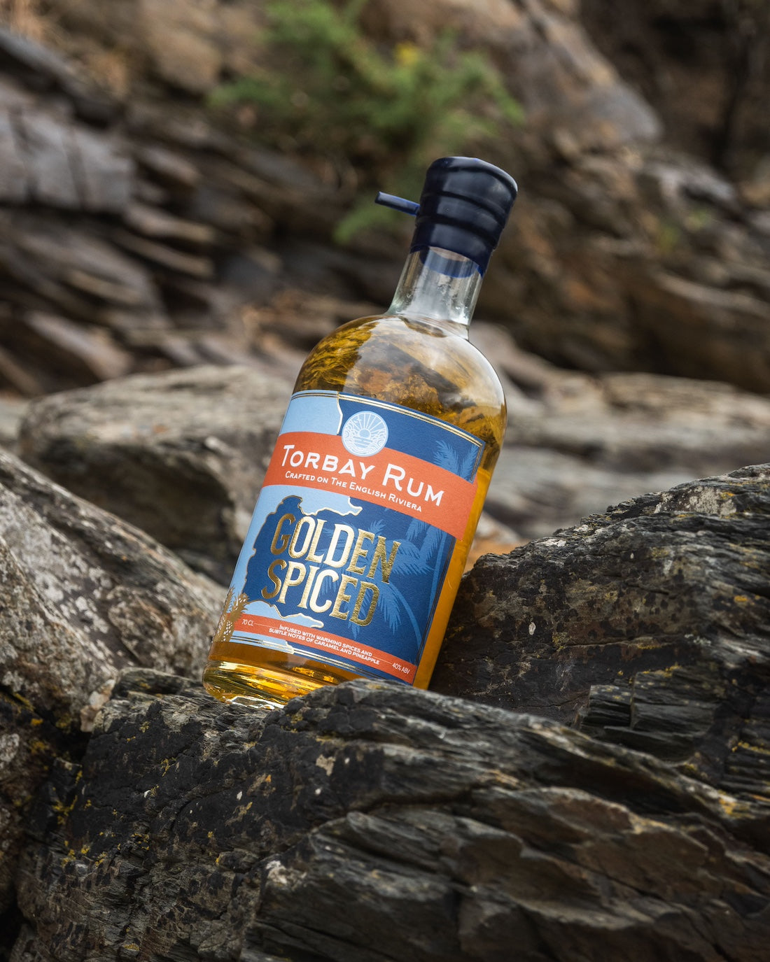 Bottle of Torbay Rum Golden Spiced at Meadfoot beach